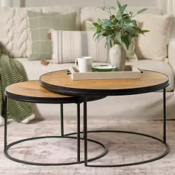 Outlet Kirklands Home Natural Wood & Metal 2-pc. Coffee Table Set Tan