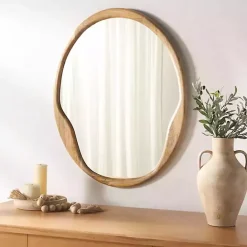 Kirklands Home Natural Wood Abstract Oval Wall Mirror