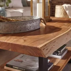 Sale Kirklands Home Natural Wood and Metal Coffee Table