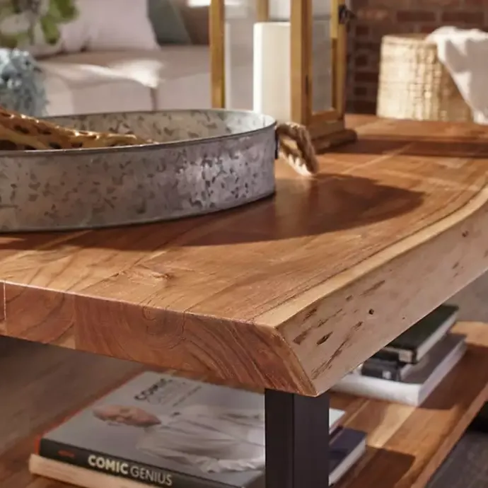Sale Kirklands Home Natural Wood and Metal Coffee Table