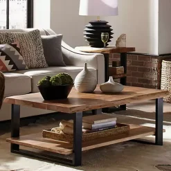 Sale Kirklands Home Natural Wood and Metal Coffee Table
