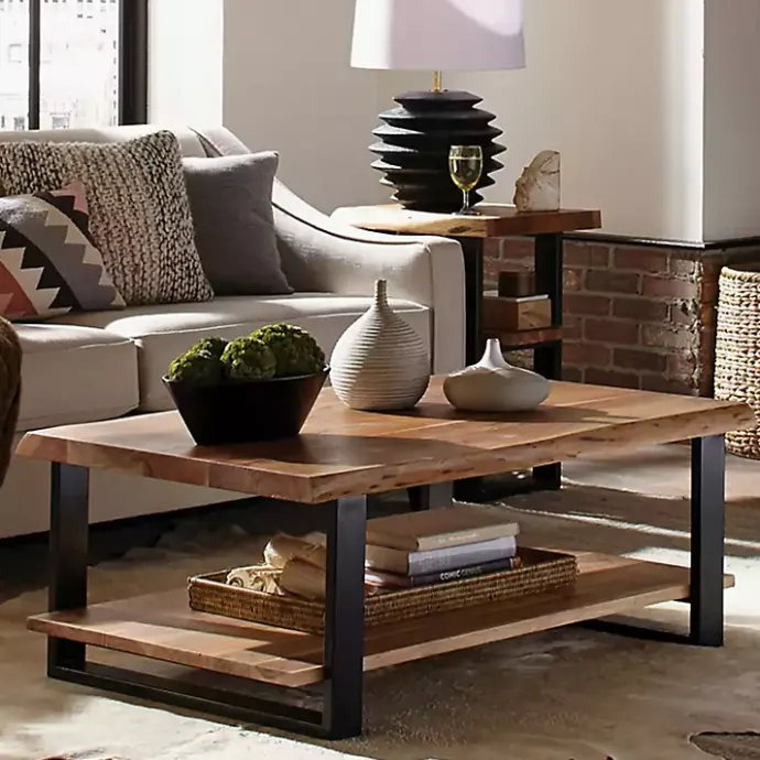 Sale Kirklands Home Natural Wood and Metal Coffee Table