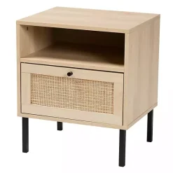 Clearance Kirklands Home Natural Wood and Metal Storage Shelf Nightsd Tan