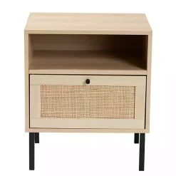Clearance Kirklands Home Natural Wood and Metal Storage Shelf Nightsd Tan