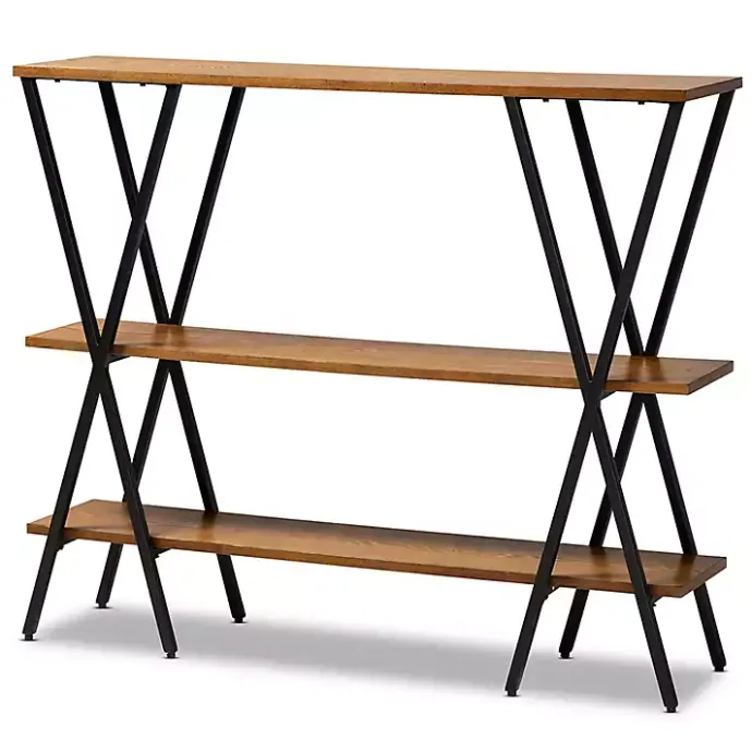 Kirklands Home Natural Wood and Metal 3-Tier Console Table