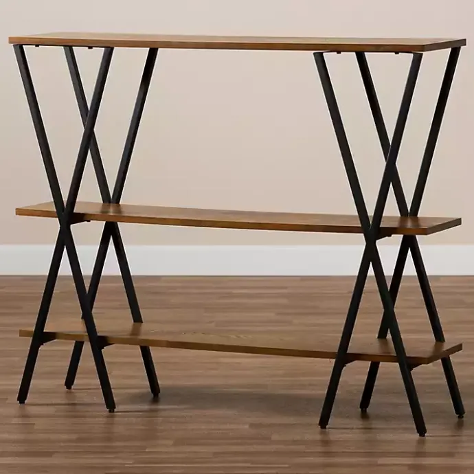 Kirklands Home Natural Wood and Metal 3-Tier Console Table