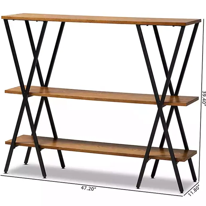 Kirklands Home Natural Wood and Metal 3-Tier Console Table