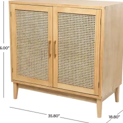 New Kirklands Home Natural Wood and Rat 2-Door Storage Cabinet Tan