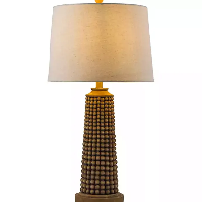 Best Kirklands Home Natural Wood Beaded Base Table Lamp White