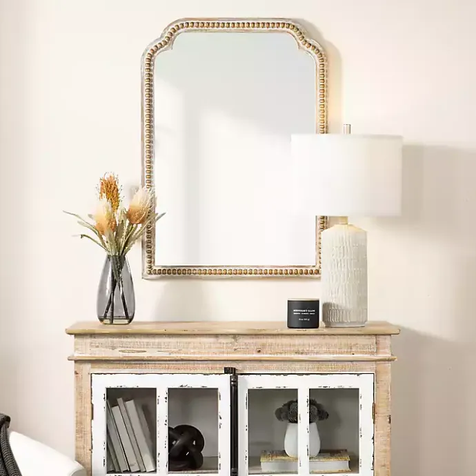 Discount Kirklands Home Natural Wood Beaded Scalloped Rectangular Mirror