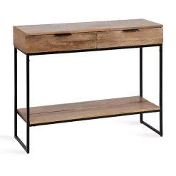 New Kirklands Home Natural Wood Metal Console Table Black