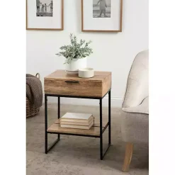 Online Kirklands Home Natural Wood Metal Accent Table Black