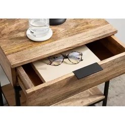 Online Kirklands Home Natural Wood Metal Accent Table Black