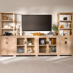 Outlet Kirklands Home Natural Wood Bookcase Modular Cabinet Tan