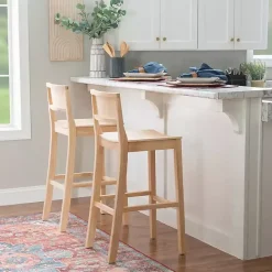 Discount Kirklands Home Natural Wood Devin Bar Stools, Set of 2 Tan