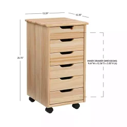Hot Kirklands Home Natural Wood 6-Drawer Cary Storage Cart Tan