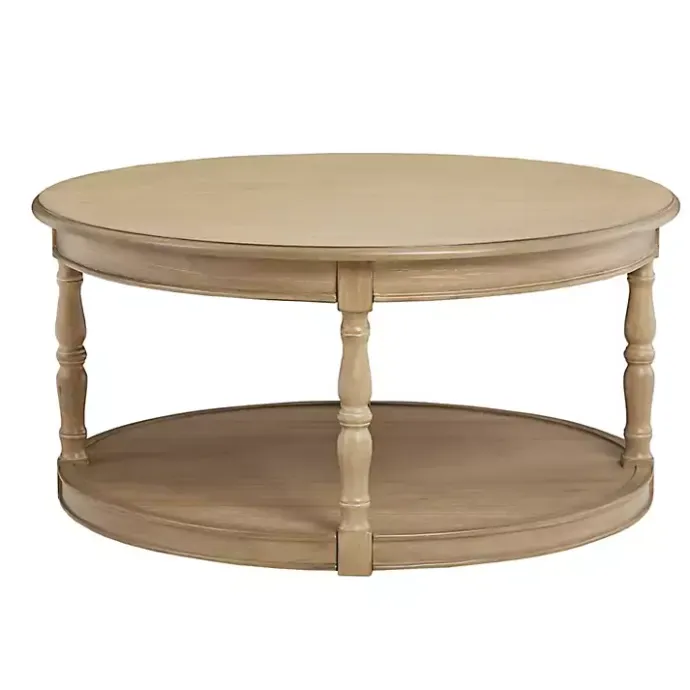 Clearance Kirklands Home Natural Wood Finish Turned Leg Round Coffee Table