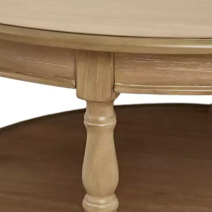 Clearance Kirklands Home Natural Wood Finish Turned Leg Round Coffee Table