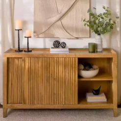 Clearance Kirklands Home Natural Wood Hughes Sliding Door Cabinet Tan