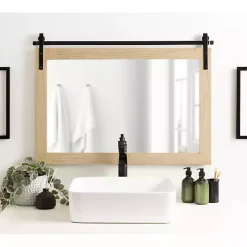Sale Kirklands Home Natural Wood Metal Barn Door Wall Mirror