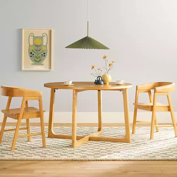 Sale Kirklands Home Natural Wood Modern Round Dining Table Tan