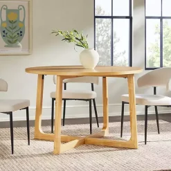 Sale Kirklands Home Natural Wood Modern Round Dining Table Tan