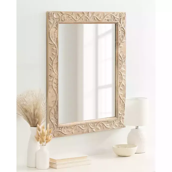 Discount Kirklands Home Natural Wood Ornate Carved Wall Mirror Tan