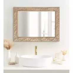Discount Kirklands Home Natural Wood Ornate Carved Wall Mirror Tan