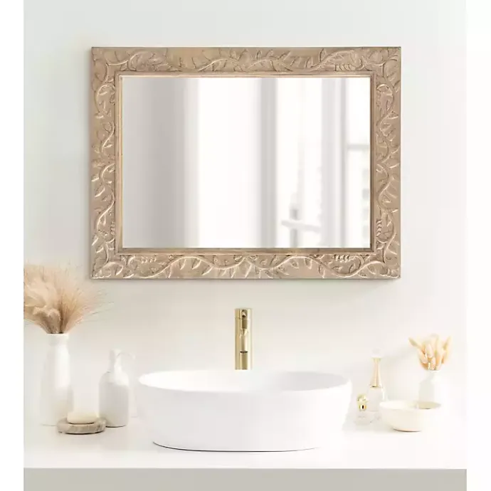 Discount Kirklands Home Natural Wood Ornate Carved Wall Mirror Tan