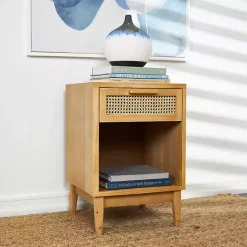 Outlet Kirklands Home Natural Wood Rattan Nightstand Brown