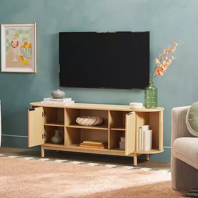 Sale Kirklands Home Natural Wood Reeded Oval TV Sd Tan
