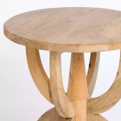 Sale Kirklands Home Natural Wood Round Dori Side Table Tan