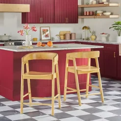 Discount Kirklands Home Natural Wood Rounded Modern Counter Stool Tan