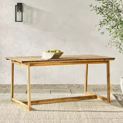 Online Kirklands Home Natural Wood Slatted Box Leg Outdoor Dining Table Tan