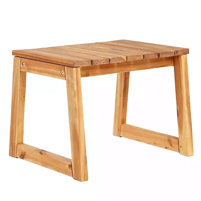 Hot Kirklands Home Natural Wood Slatted Box Leg Outdoor Side Table Tan