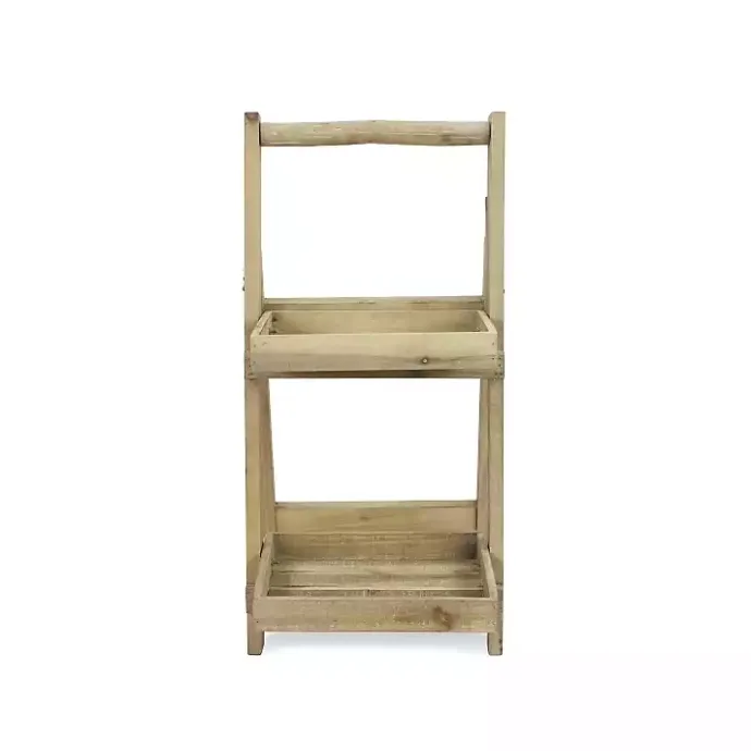 Outlet Kirklands Home Natural Wood 2-Tier Folding Plant Stand, 30 in. Brown
