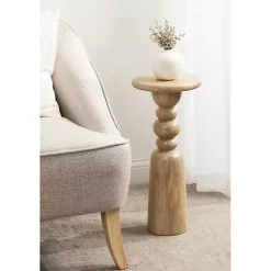 Discount Kirklands Home Natural Wood Tirollo Accent Table Tan