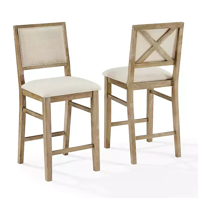 Best Kirklands Home Natural Wood Upholstered Counter Stools, Set of 2 Tan