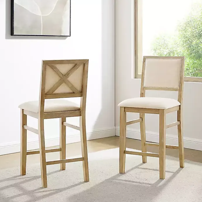 Best Kirklands Home Natural Wood Upholstered Counter Stools, Set of 2 Tan