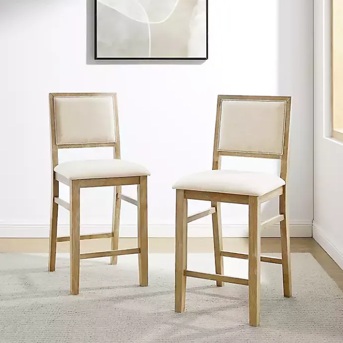 Best Kirklands Home Natural Wood Upholstered Counter Stools, Set of 2 Tan