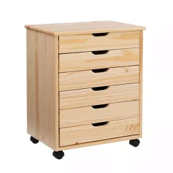 Online Kirklands Home Natural Wood Wide 6-Drawer Cary Storage Cart Tan