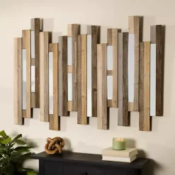 Sale Kirklands Home Natural Wooden Planks Mirrored Wall Plaque Tan