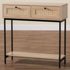 Sale Kirklands Home Natural Woven Rat 2-Drawer Console Table Tan