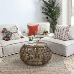 Hot Kirklands Home Natural Woven Rat Round Coffee Table Tan
