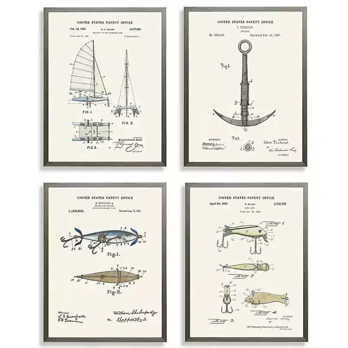 Kirklands Home Nautical Patents Framed Art Prints, Set of 4