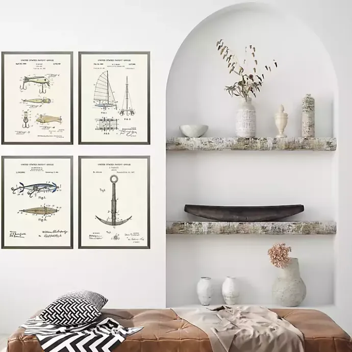Kirklands Home Nautical Patents Framed Art Prints, Set of 4