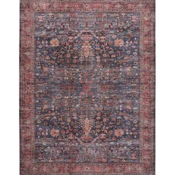 Kirklands Home Navy & Brick Botanical Washable Area Rug, 5x7