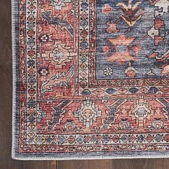 Kirklands Home Navy & Brick Botanical Washable Area Rug, 5x7