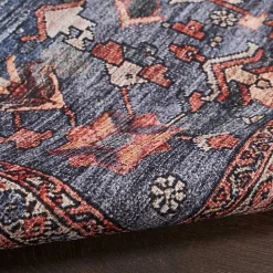 Kirklands Home Navy & Brick Botanical Washable Area Rug, 5x7