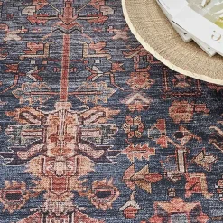 Kirklands Home Navy & Brick Botanical Washable Area Rug, 5x7